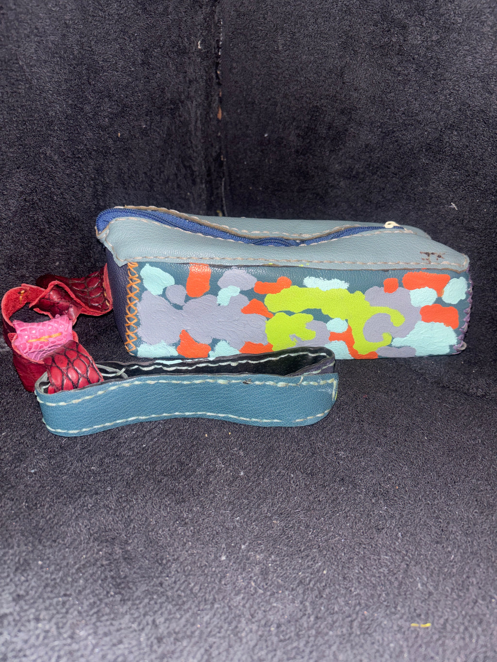 Multi color  hand painted Goat skin leather pouch