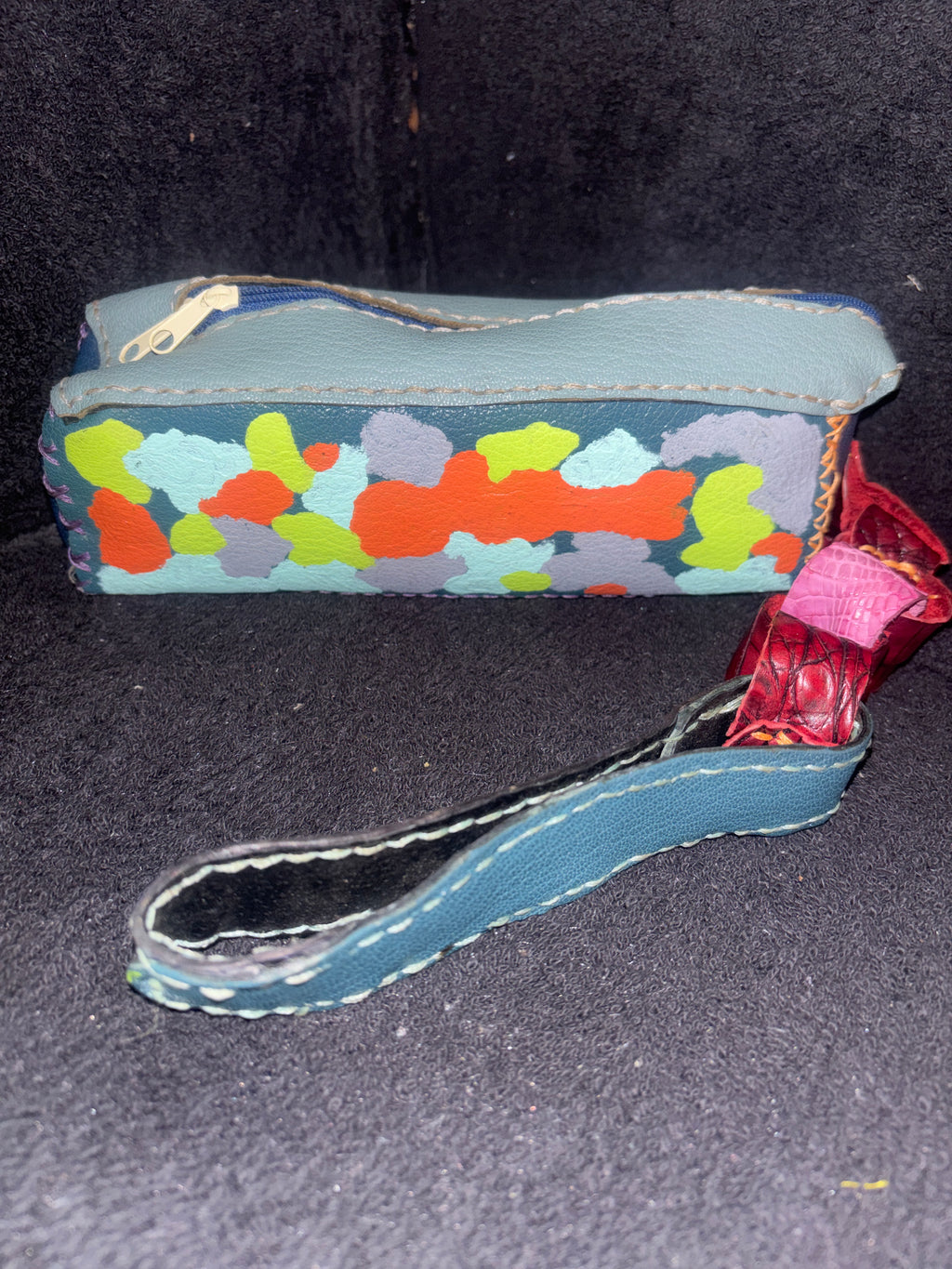 Multi color  hand painted Goat skin leather pouch