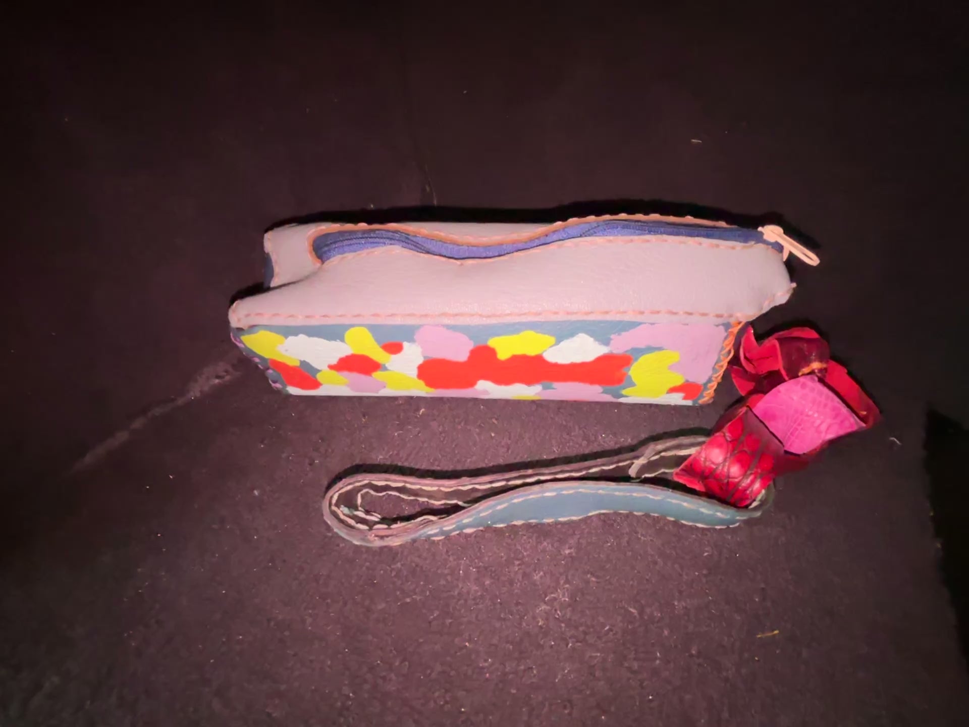 Multi color  hand painted Goat skin leather pouch